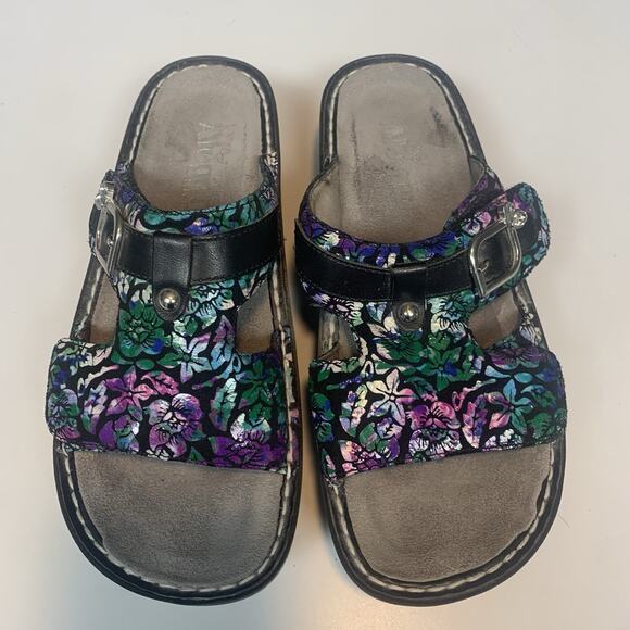 Alegria Shoes - Alegria Shoes Womens 38 PEG-146 Peggy Hibiscus Platform Slides US 8 Floral Wedge